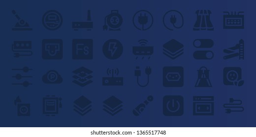 switch icon set. 32 filled switch icons. on blue background style Collection Of - Control, Socket, Plug, Voltmeter, Pc cloud, Electrical, Router, Fuse, Layers, Layer, Wire, Electricity