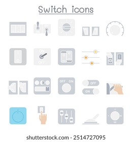 Switch icon set in flat color style