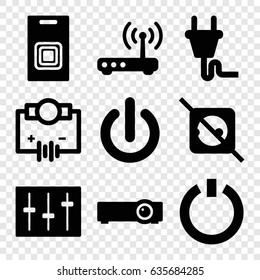 Switch icons set. set of 9 switch filled icons such as sliders, plug, router, door bell, switch off, no plug
