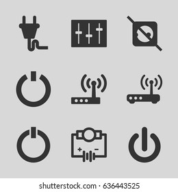 Switch icons set. set of 9 switch filled icons such as sliders, plug, router, switch off, no plug