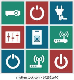 Switch icons set. set of 9 switch filled icons such as sliders, plug, router, door bell