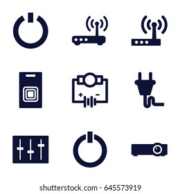 Switch icons set. set of 9 switch filled icons such as sliders, plug, router, door bell, switch off