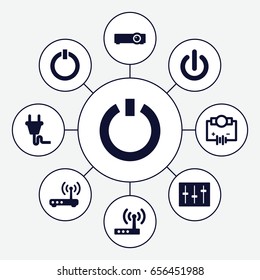 Switch icons set. set of 9 switch filled icons such as sliders, plug, router, switch off