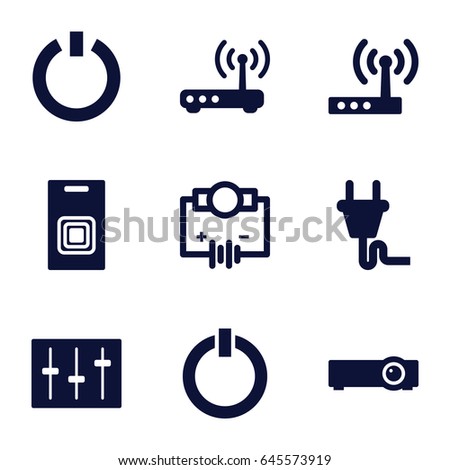 Switch icons set. set of 9 switch filled icons such as sliders, plug, router, door bell, switch off