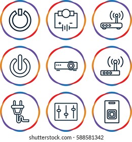 switch icons set. Set of 9 switch outline icons such as sliders, plug, router, door bell, switch off