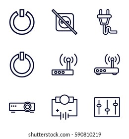 switch icons set. Set of 9 switch outline icons such as sliders, plug, router, switch off, Electricity