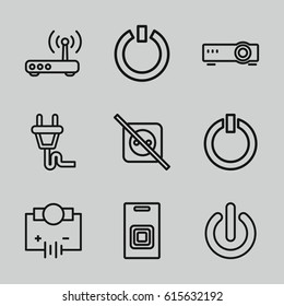 Switch icons set. set of 9 switch outline icons such as plug, router, door bell, switch off, Electricity
