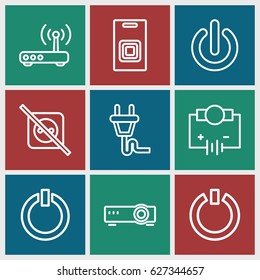 Switch icons set. set of 9 switch outline icons such as plug, router, door bell, switch off, Electricity