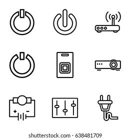 Switch icons set. set of 9 switch outline icons such as sliders, plug, router, door bell, switch off