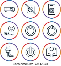 Switch icons set. set of 9 switch outline icons such as plug, router, door bell, switch off, electricity