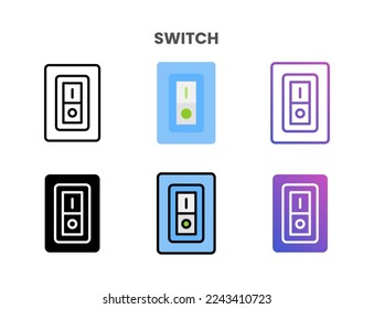 Switch icons vector illustration set line, flat, glyph, outline color gradient. Great for web, app, presentation and more. Editable stroke and pixel perfect.
