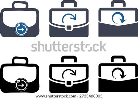 Switch Job Icon Work Change Icon Vector, Briefcase Portfolio Icon Set Featuring Business Work Bags with Exchange and Refresh Arrow Symbols Design. vector illustration over white background eps 10


