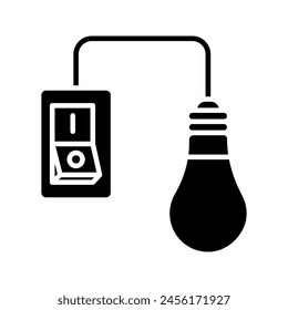 switch and light bulb icon. switch installation icon. Electrical panel, switch with wires color editable