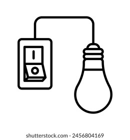 switch and light bulb icon. switch installation icon. Electrical panel, switch with wires color editable