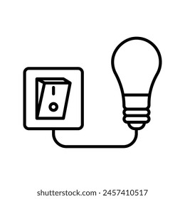 switch and light bulb icon. switch installation icon. Electrical panel, switch with wires color editable