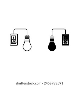 switch and light bulb icon. switch installation icon. Electrical panel, switch with wires color editable