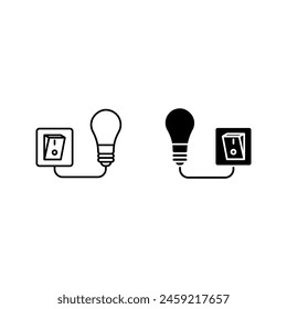 switch and light bulb icon. switch installation icon. Electrical panel, switch with wires color editable