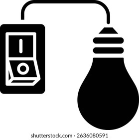 ícone de interruptor e lâmpada. ícone de instalação de interruptor. Painel elétrico, interruptor com fios. design preto em estilo moderno. lâmpada e ícone de interruptor ilustração vetor