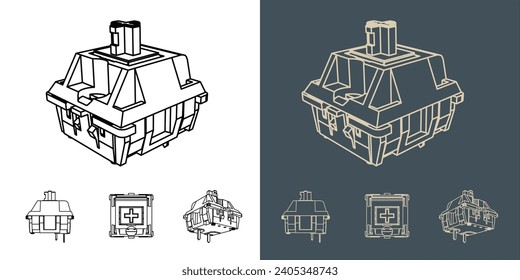 Switch Mechanical keyboard vector wireframe blueprint illustration line art
