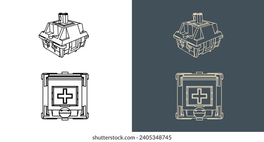 Switch Mechanical keyboard vector wireframe blueprint illustration line art