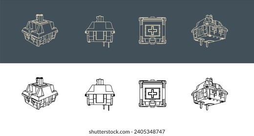Switch Mechanical keyboard vector wireframe blueprint illustration line art