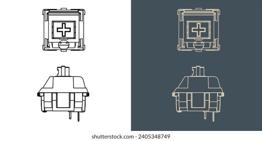 Switch Mechanical keyboard vector wireframe blueprint illustration line art