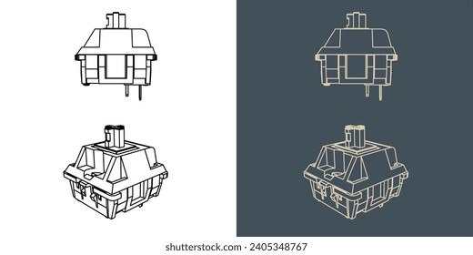Switch Mechanical keyboard vector wireframe blueprint illustration line art