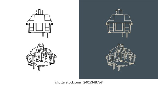 Switch Mechanical keyboard vector wireframe blueprint illustration line art