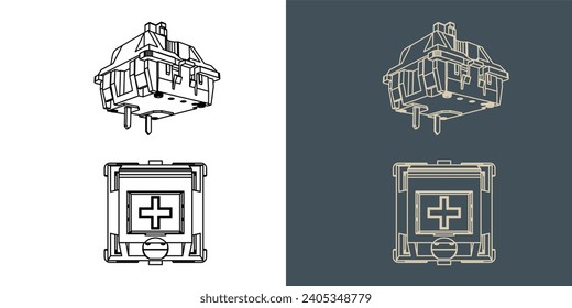 Switch Mechanical keyboard vector wireframe blueprint illustration line art