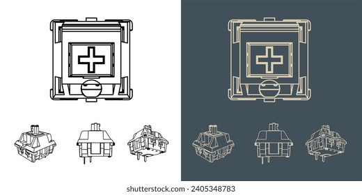 Switch Mechanical keyboard vector wireframe blueprint illustration line art