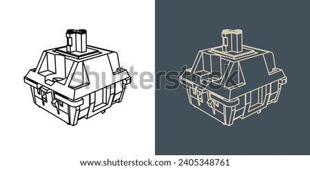 Switch Mechanical keyboard vector wireframe blueprint illustration line art