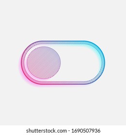 switch off, app slider. Colored logo with diagonal lines and blue-red gradient. Neon graphic, light effect