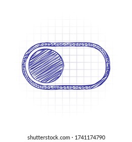 switch off, app slider. Hand drawn sketched picture with scribble fill. Blue ink. Doodle on white background