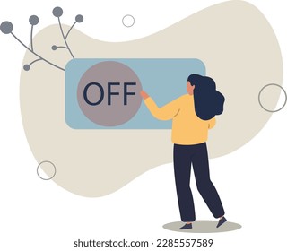 Switch off or turn off setting preference, analytics control panel or power shutdown electricity, saving energy and ecology concept.flat vector illustration.
