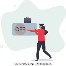 Desligue ou desligue a preferência de configuração, o painel de controle analítico ou a eletricidade de desligamento de energia, caracteres planos.