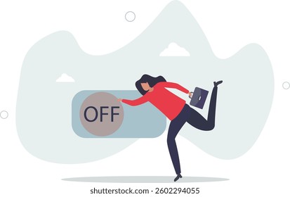 Switch off or turn off setting preference, analytics control panel or power shutdown electricity, saving energy and ecology concept.flat character life .