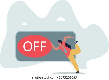 Desligue ou desligue a preferência de configuração, painel de controle analítico ou eletricidade de desligamento de energia, economizando energia e ecologia concept.life e emprego de pessoas.