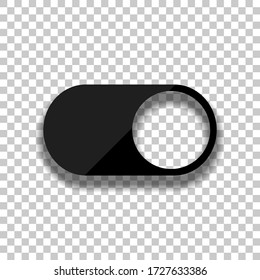 switch on, app slider. Black glass icon with soft shadow on transparent background