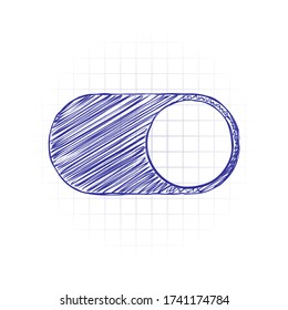 switch on, app slider. Hand drawn sketched picture with scribble fill. Blue ink. Doodle on white background