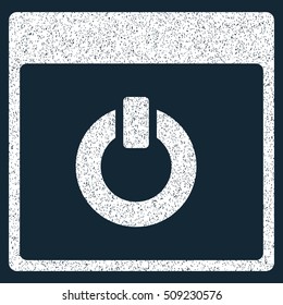 Switch on Calendar Page grainy textured icon for overlay watermark stamps. Flat symbol with dust texture. Dotted vector white ink rubber seal stamp with grunge design on a dark blue background.