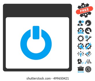 Switch on Calendar Page icon with bonus options design elements. Vector illustration style is flat iconic symbols, blue and gray, white background.