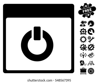 Switch on Calendar Page icon with bonus setup tools clip art. Vector illustration style is flat iconic symbols, black, white background.