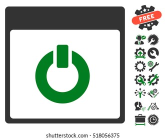 Switch on Calendar Page pictograph with bonus service icon set. Vector illustration style is flat iconic symbols, green and gray, white background.