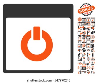 Switch on Calendar Page pictograph with bonus calendar and time management symbols. Vector illustration style is flat iconic symbols, orange and gray, white background.
