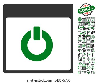 Switch on Calendar Page pictograph with bonus calendar and time management icon set. Vector illustration style is flat iconic symbols, green and gray, white background.