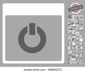 Switch on Calendar Page pictograph with bonus calendar and time management clip art. Vector illustration style is flat iconic symbols, dark gray and white, silver background.