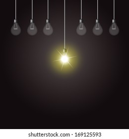 Switch on a glowing yellow light bulb. vector.