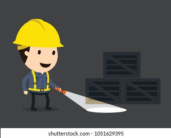 Switch on the light, Vector illustration, Safety and accident, Industrial safety cartoon