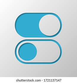 switch on or off, app slider. Paper design. Cutted symbol with shadow