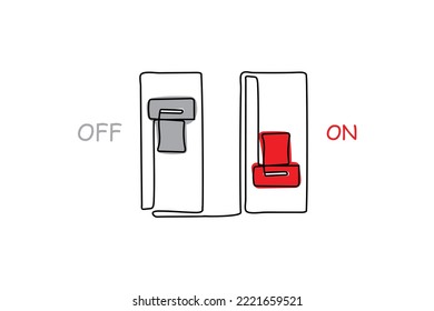 Switch On and Off with Bulbs lit and dark. Electronics concept. Input and Output voltage ranges. Application of electricity line art. Growth and effort concept. Psychological analogy. Mental wellness